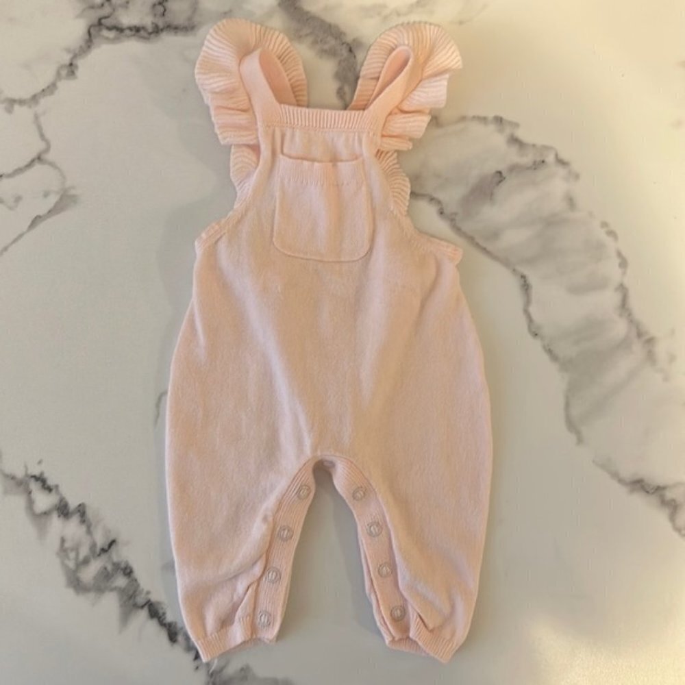 Carter's Baby Pink Fine Knit Ruffle Strap Baby Girl Newborn Overalls